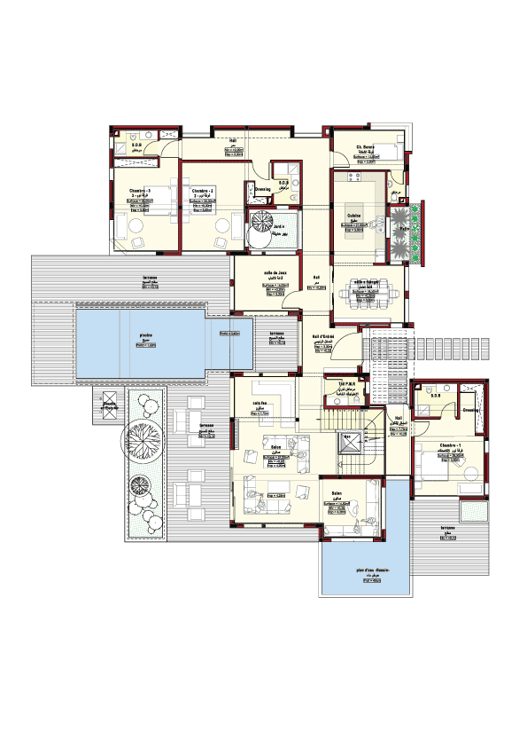 vente-villa-marrakech-type-a-rdc Découvrez le plan du RDC de cette magnifique villa de 2000 m²