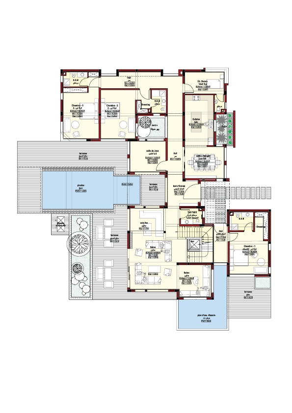 luxury-villa-for-sale-marrakech-a-rdc Plan GF luxury villas A with swimming pool for sale in Marrakech