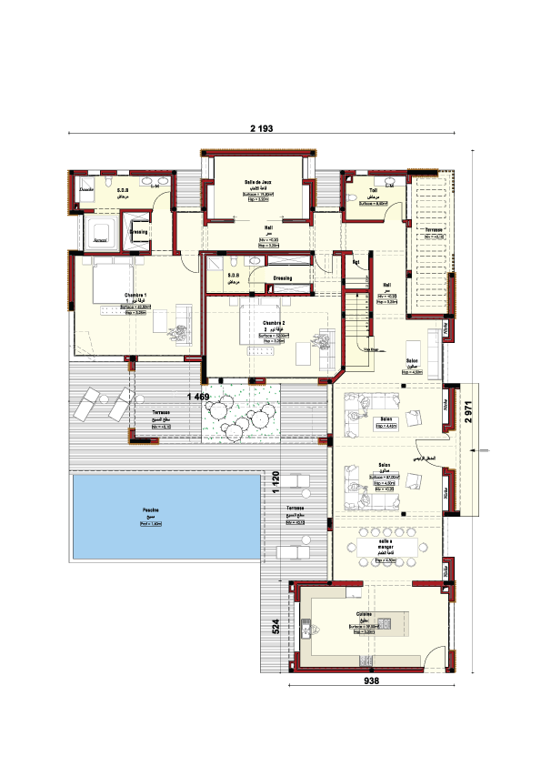 luxury-villa-for-sale-marrakech-c-rdc Plan GF luxury villas C with swimming pool for sale in Marrakech